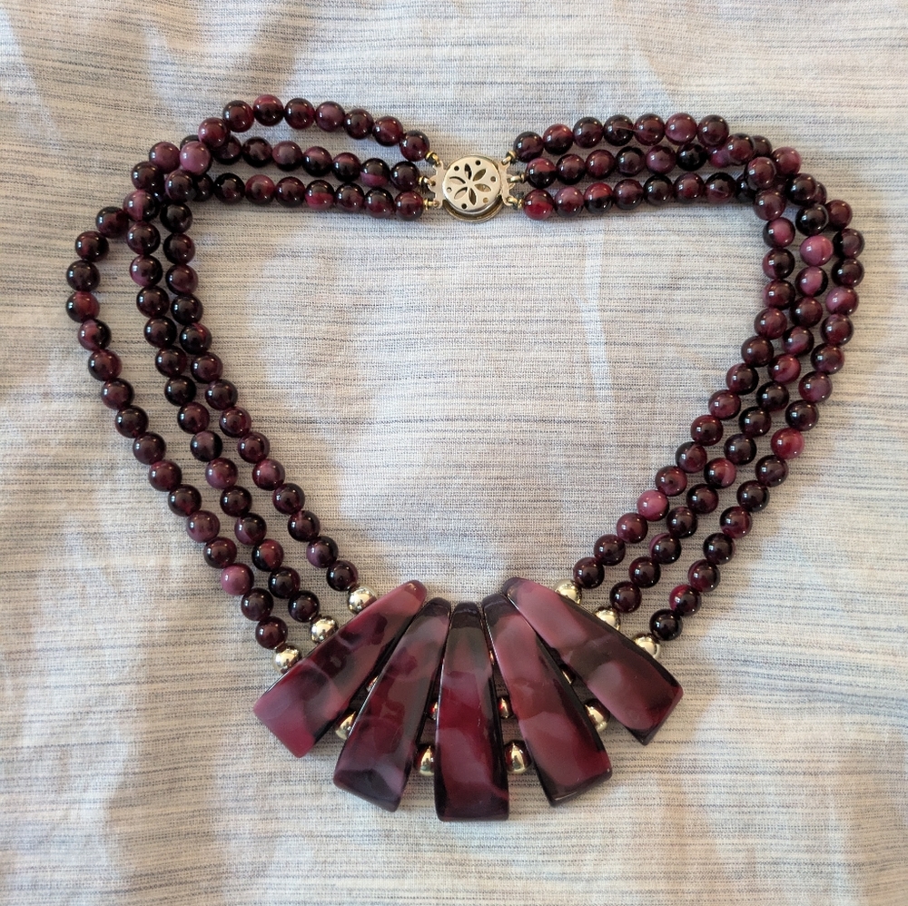 🖤 Vintage Multi-Strand Burgungy-Purple Necklace
